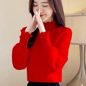 NEW Ladies Red Turtleneck Blouse Top Shirt